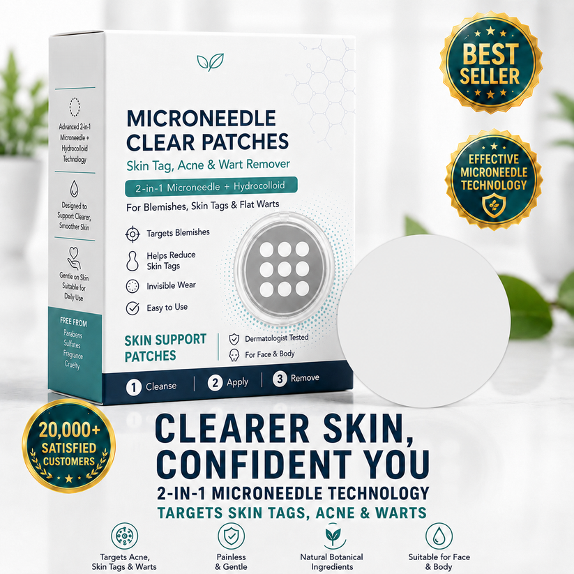 ✨2-in-1 Microneedle & Hydrocolloid Patch🍀| Removes Raised Moles, Acne, Flat Warts & Skin Tags | Helps Improve Wrinkles, Scars & Blemishes | Invisible Patches for Face & Body
